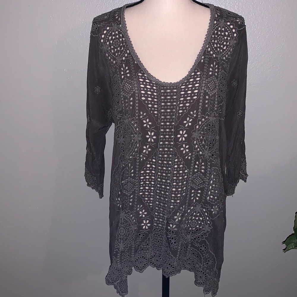 JOHNNY  WAS RIDDEN EMBROIDERED BOHO BLOUSE.